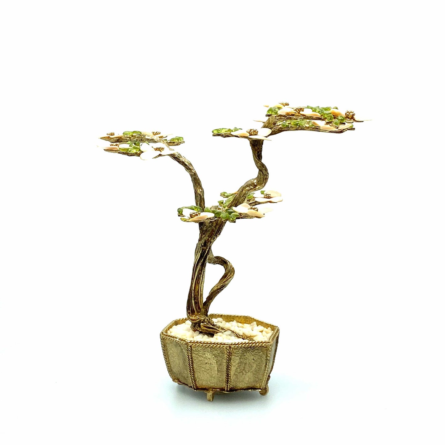 Vintage Brass Bonsai Tree Sculpture with Jade - 1970s