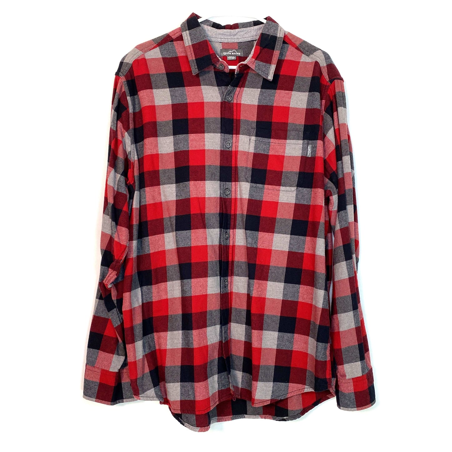 Eddie Bauer Mens Size XXL Red Black Gray Plaid Flannel Button-Up Shirt S/s
