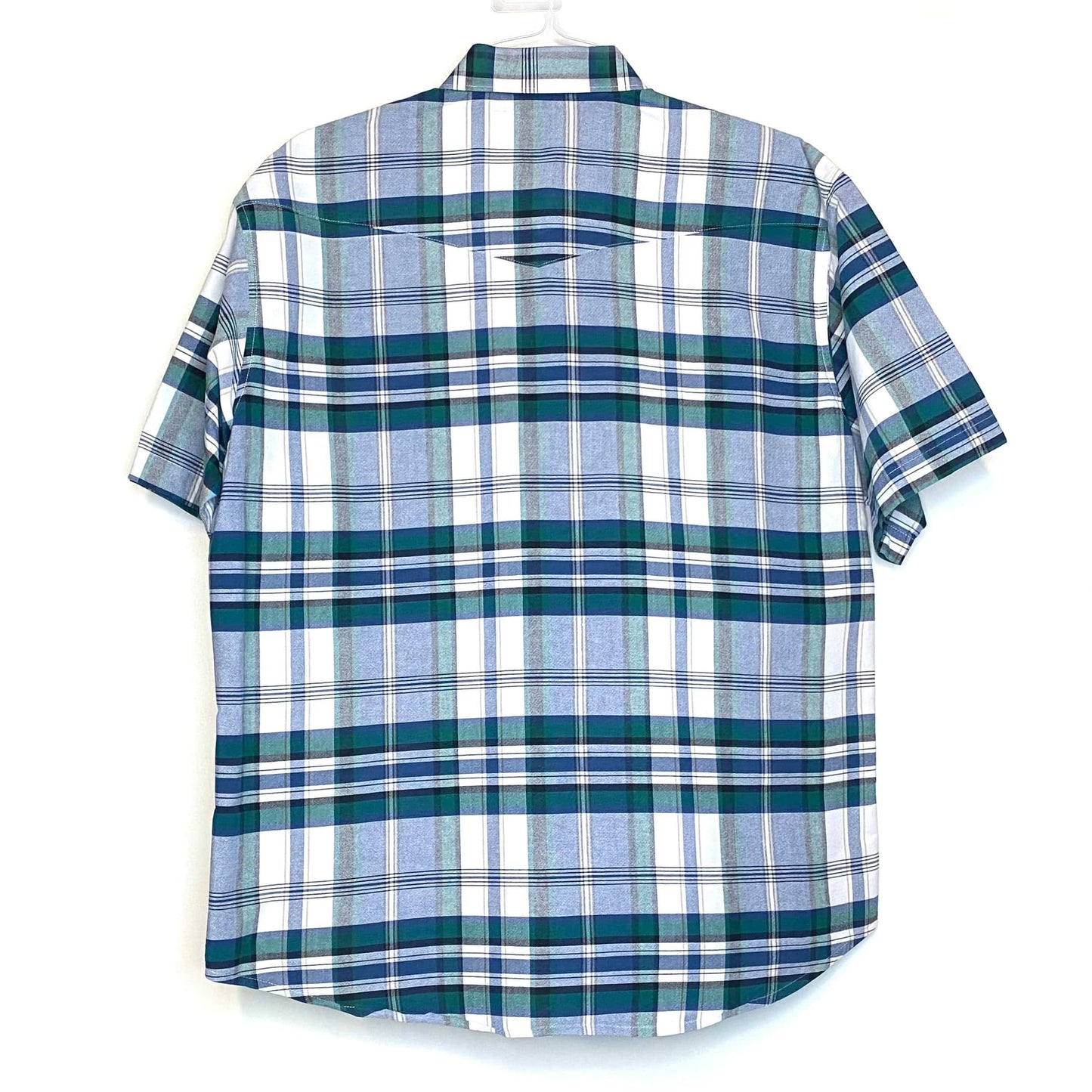 Wrangler Mens Size XLT Blue Green Plaid Shirt Casual Button-Up S/s