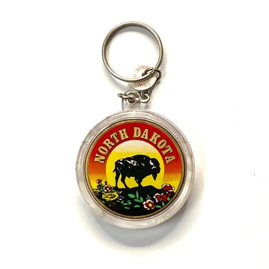 Vintage South Dakota Travel Souvenir Keychain Key Ring Round Clear Acrylic