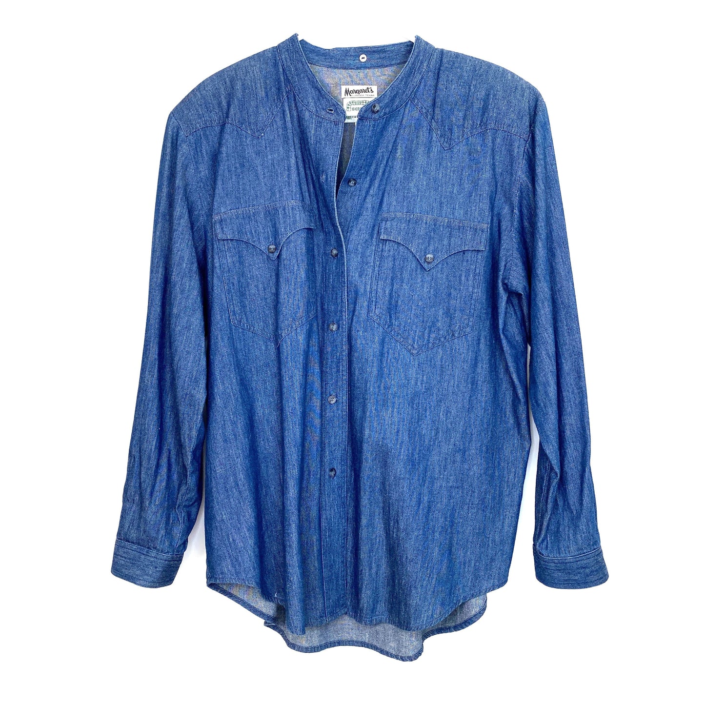 Vintage Hairston Roberson Womens Camisa Size L Blue Denim Shirt Button-Up L/s