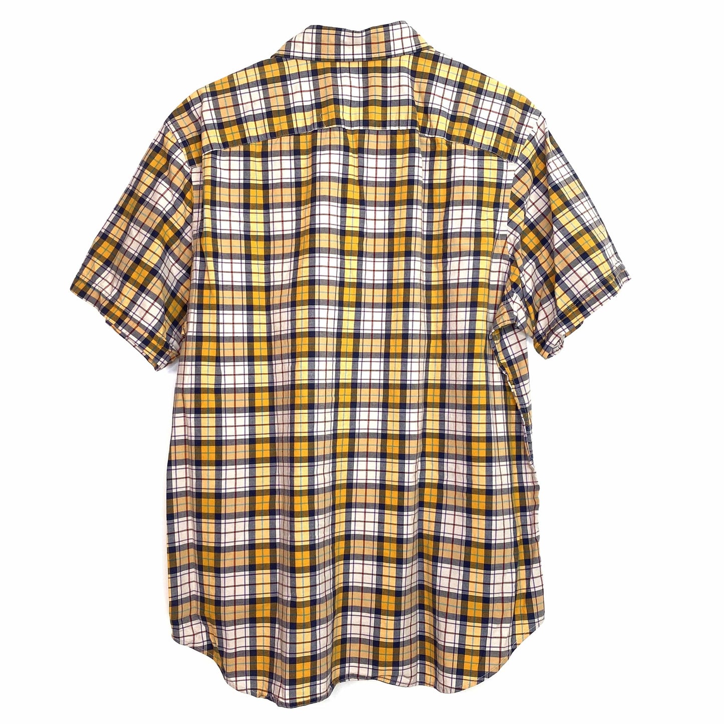 Vibrant Banana Republic Mens Yellow Gray Plaid Casual Shirt L - Stylish & Comfortable