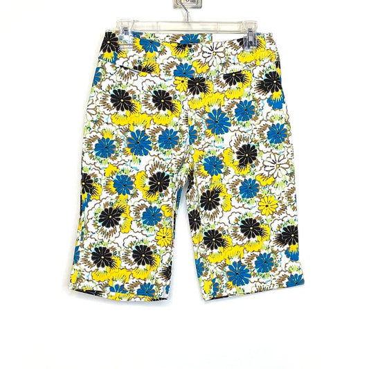 Peck & Peck Womens Size 6 “City Short” Retro Yellow Blue Floral Stretch Shorts