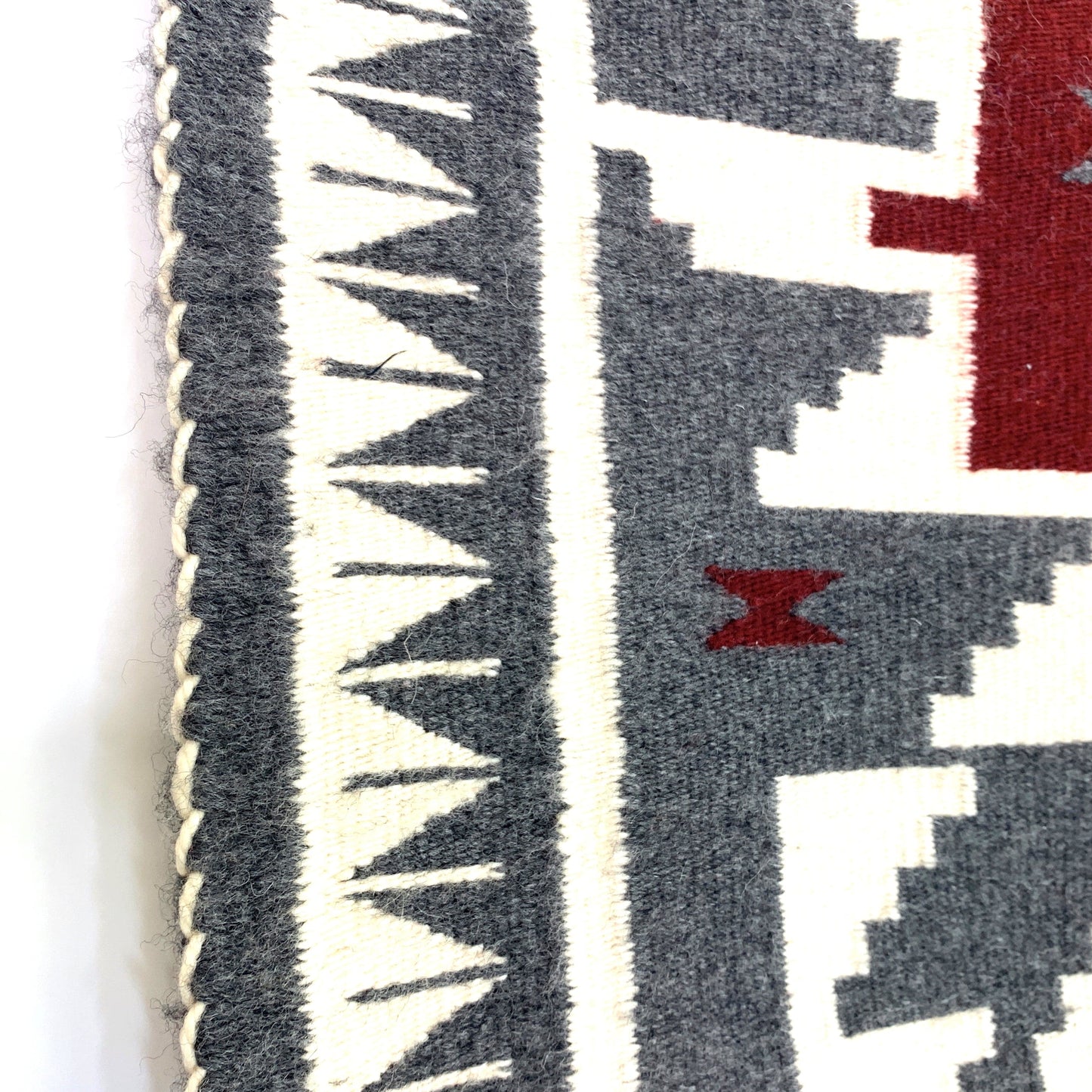 Vintage Navajo Hand-Woven Gray Red Geometric Kilim Rug by Lena Begay 40” x 25”