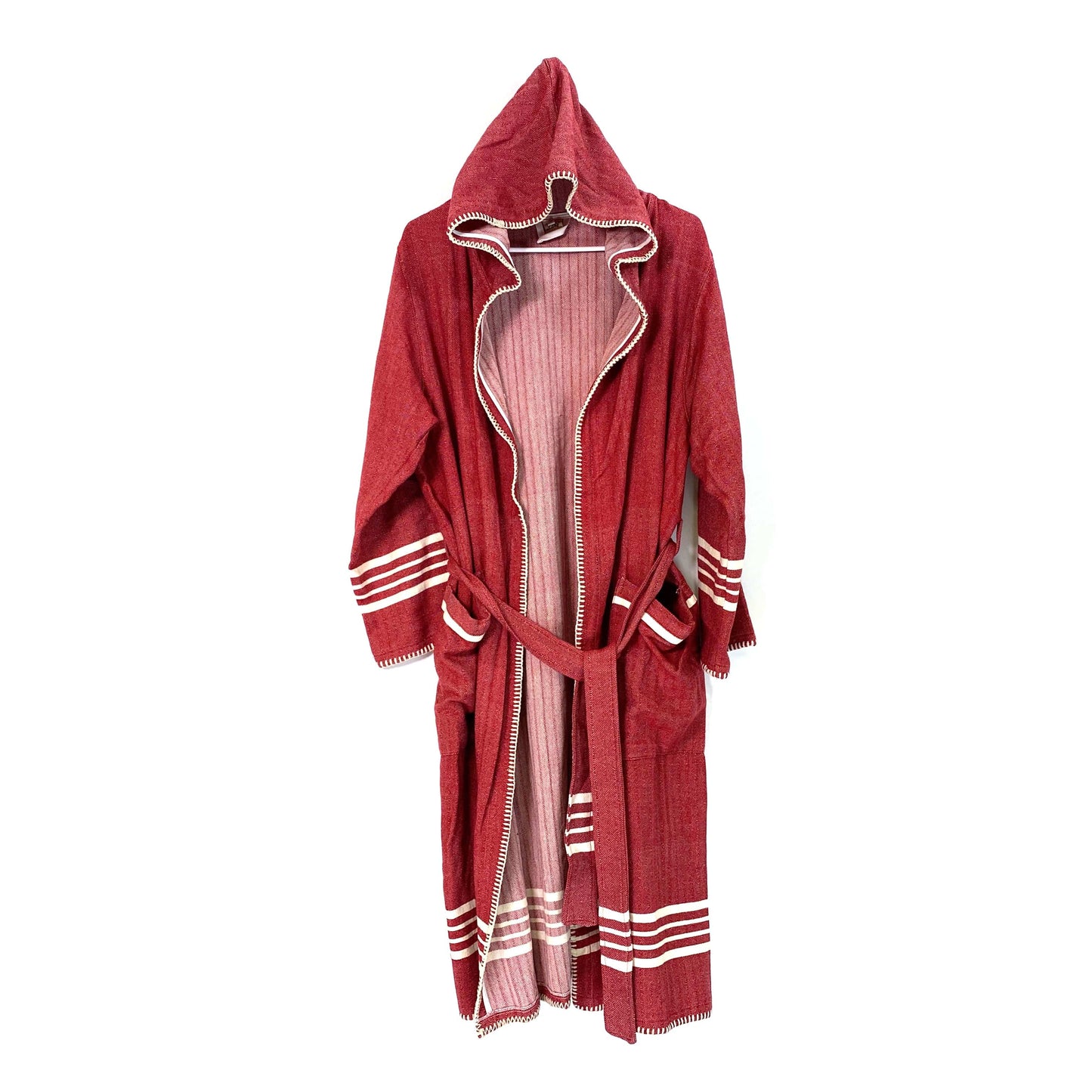 Lalay KKL Model Womens Size S Red Bathrobe Waist Tie And Hood Soft