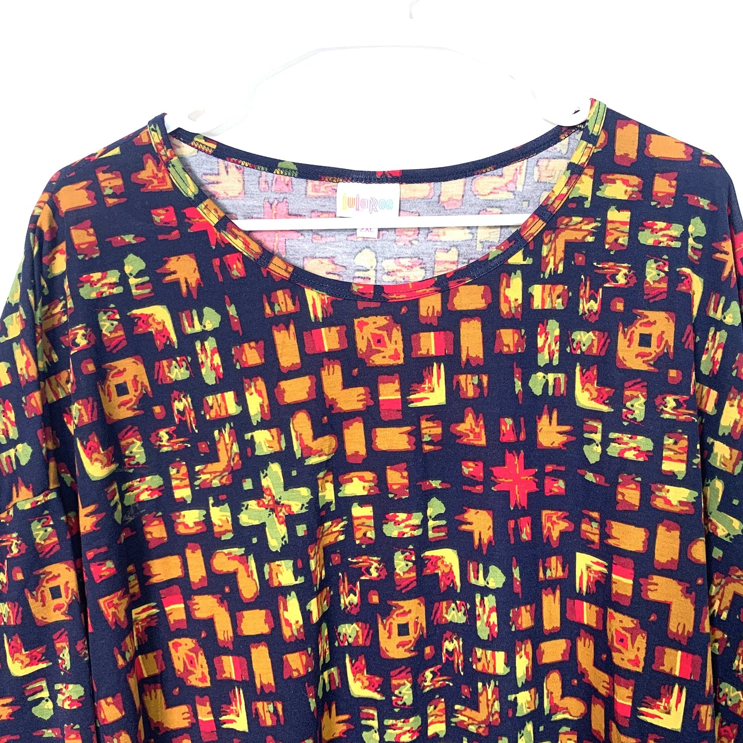 LulaRoe Womens Size 2XL Multicolor Irma Shirt Top Block Pattern