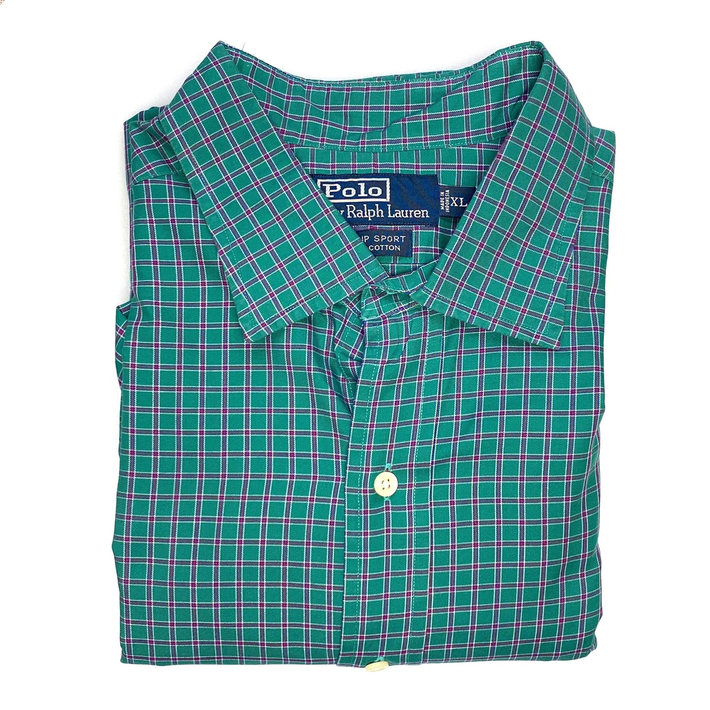 Polo by Ralph Lauren Mens Size XL Green Purple Plaid Philip Sport Dress Shirt Button-Up L/s