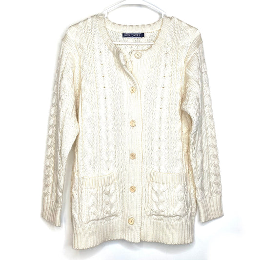 WOOLOVERS Womens Size M White Cardigan Wool Sweater L/s