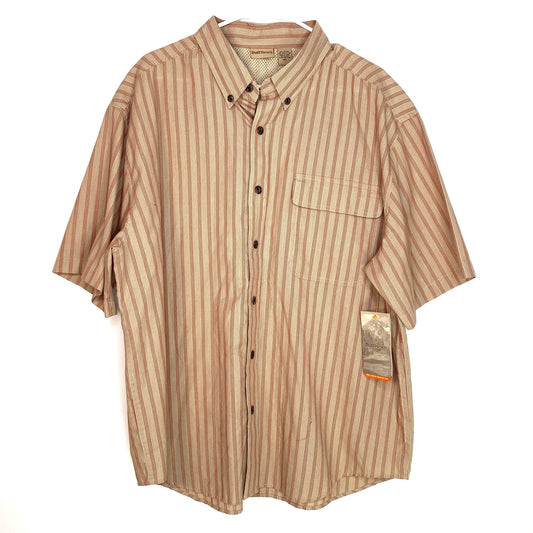 Ruff Hewn Mens Size XXL Brown Striped Vented Fishing Shirt Button-Up S/s NWT