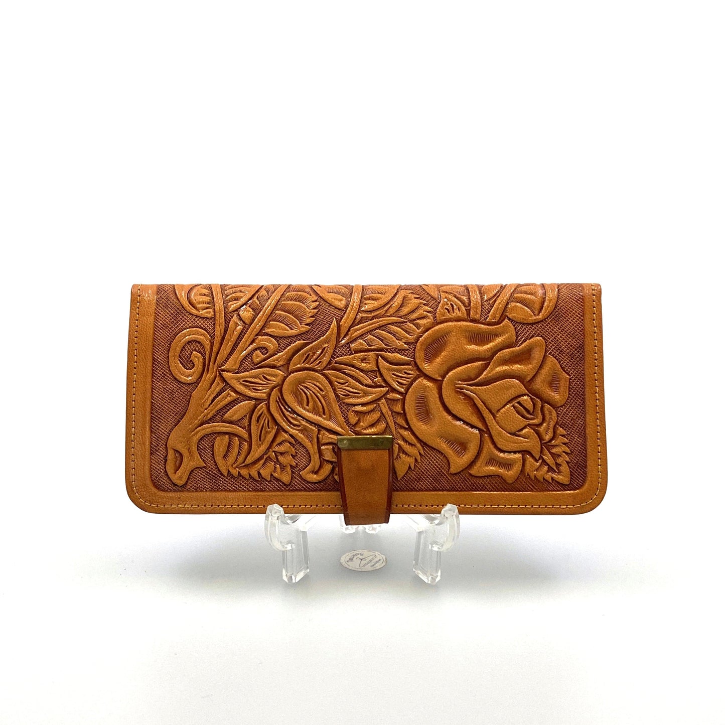 Vintage Jo-o-Kay Hand-Tooled Beige Leather Wallet