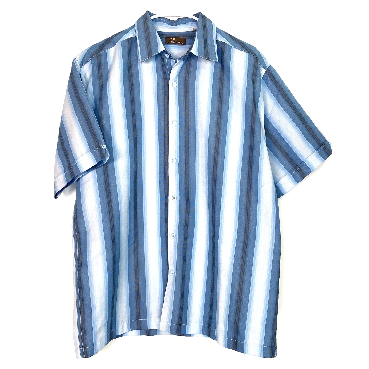 Cafe Luna Mens Casual Lounge Shirt Size L Blue Striped Button-Up S/s