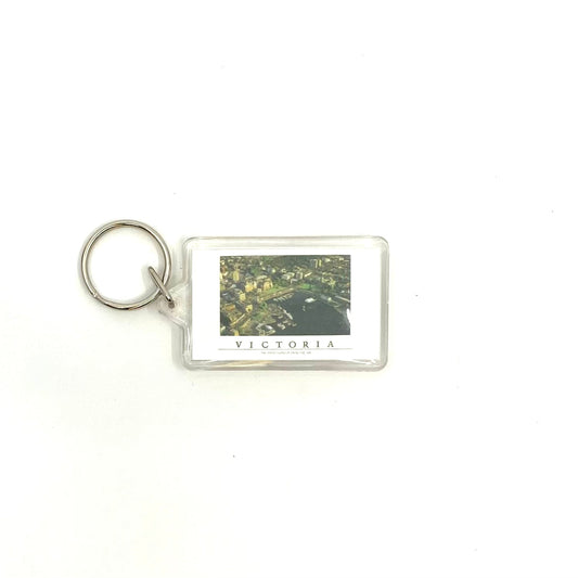 Vintage “Victoria” British Columbia Acrylic Travel Souvenir Keychain Key Ring Rectangle Clear