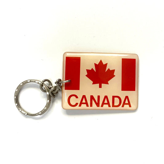 Vintage Unbranded Canada Enamel Canadian Flag Souvenir Keychain Key Ring Metal Rectangle Red White