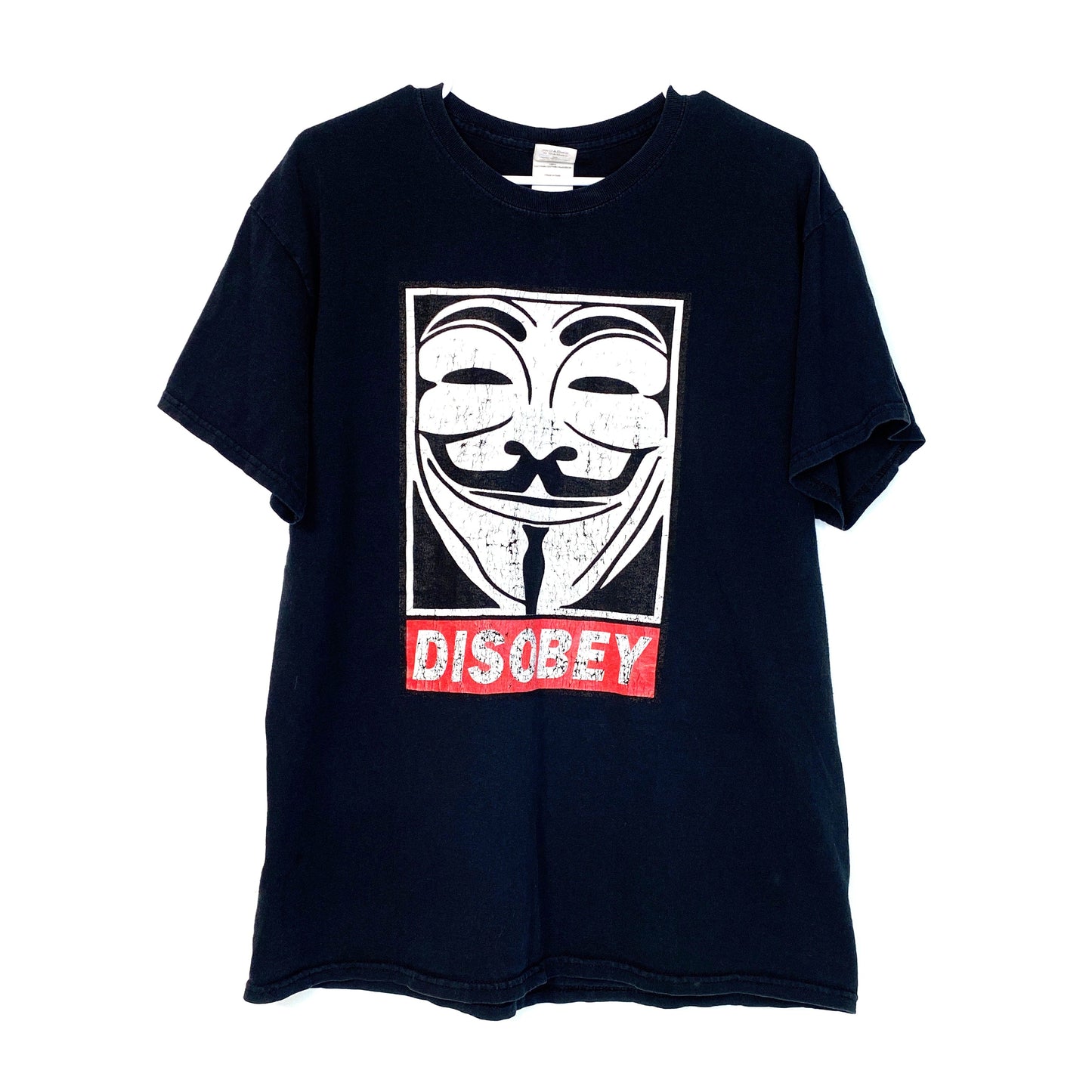 Mens DISOBEY T-Shirt Size M Black Guy Fawkes