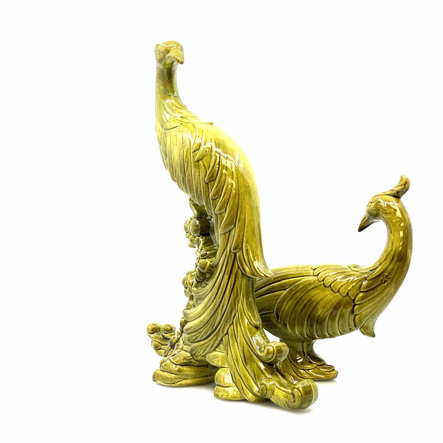 Syroco Hollywood Regency Peacock Figurines Green Porcelain