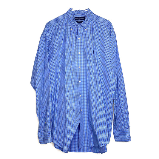 Ralph Lauren Mens Size L Blue White Plaid Blake Dress Shirt Button-Up L/s