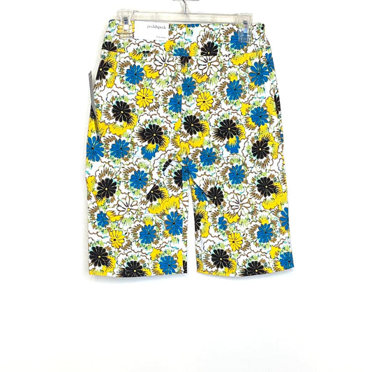 Peck & Peck Womens Size 2 “City Short” Retro Yellow Blue Floral Stretch Shorts