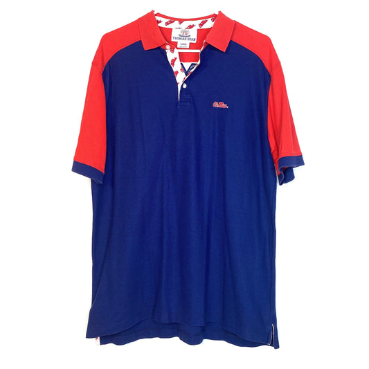 Thomas Dean Collegiate Mens Size L Blue Orange Polo Golf Shirt Ole Miss S/s