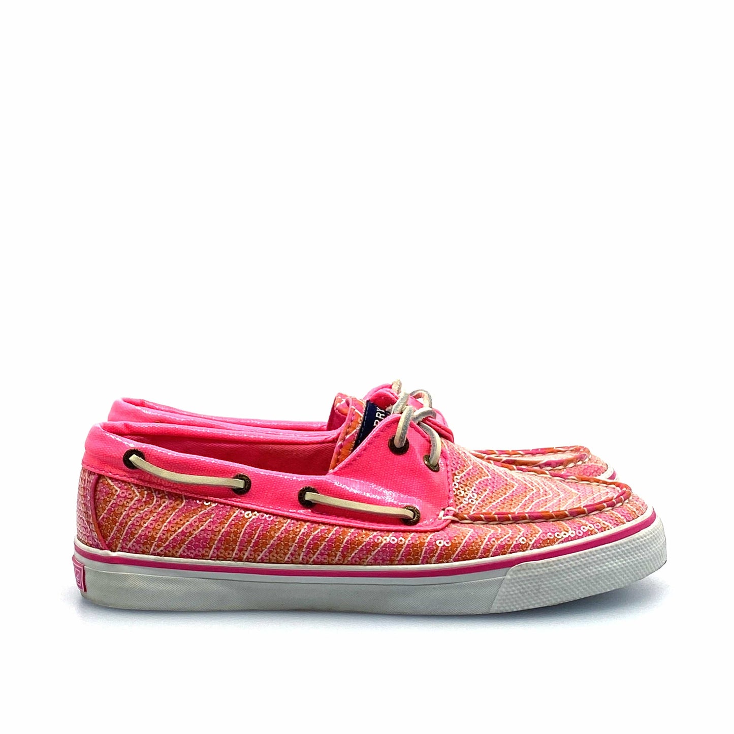 SPERRY Top-Sider Womens Size 6.5M Pink Sequined Boat Shoes Textured Patent Leather