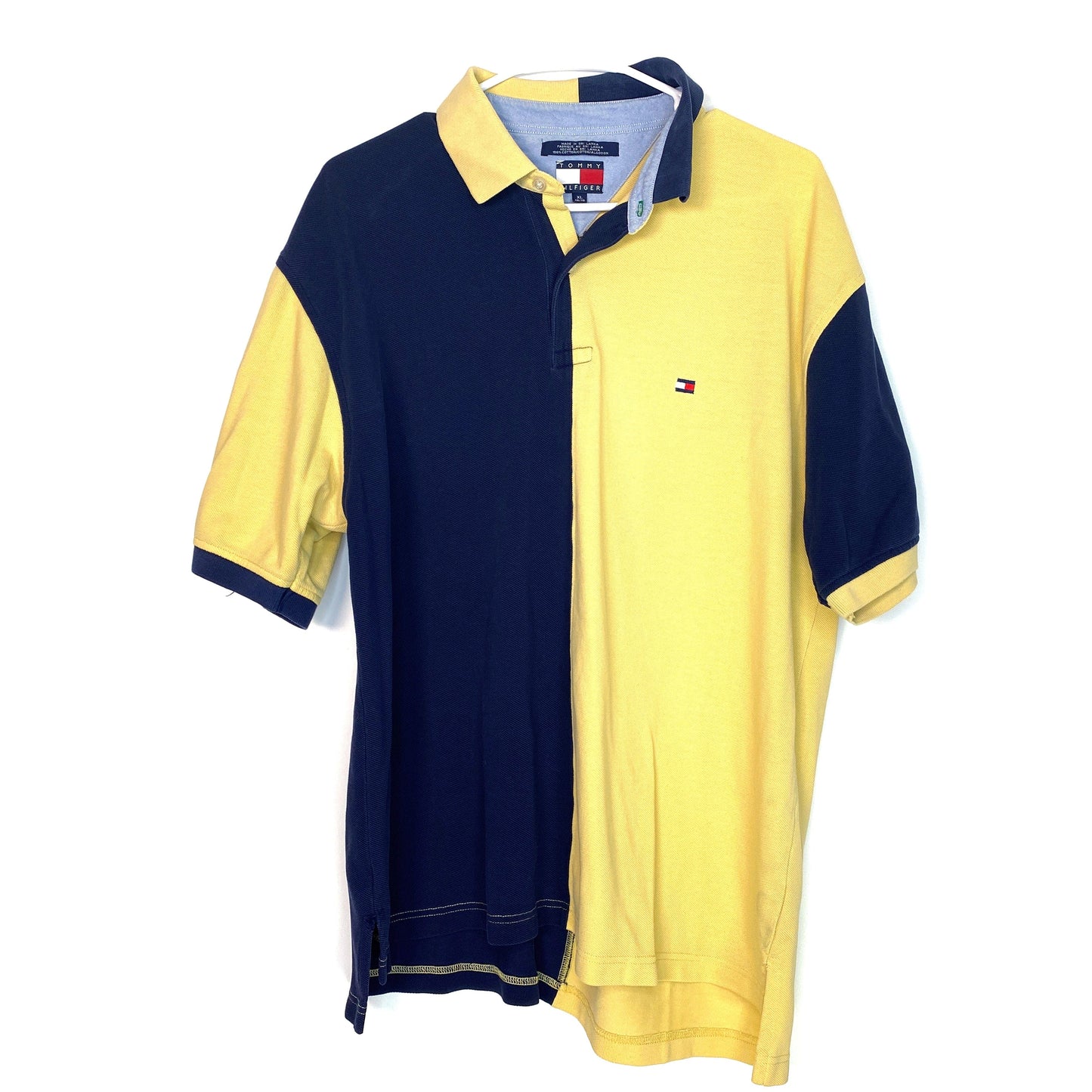 TOMMY HILFIGER Mens Size XL Yellow Blue Golf Polo Shirt Colorblock Short Sleeve