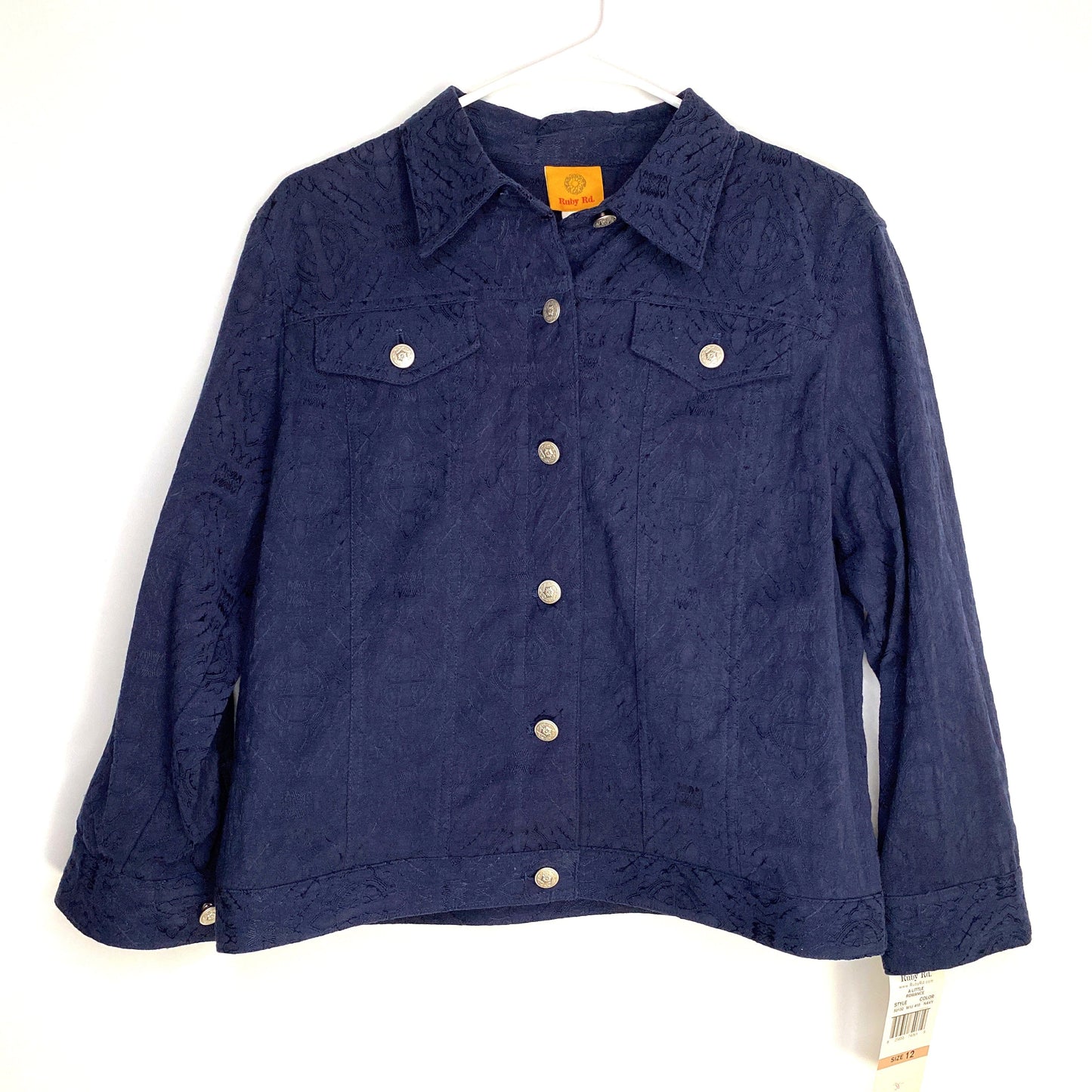 Ruby Rd. Womens Size 12 Blue Button-Up Jacket Collared L/s