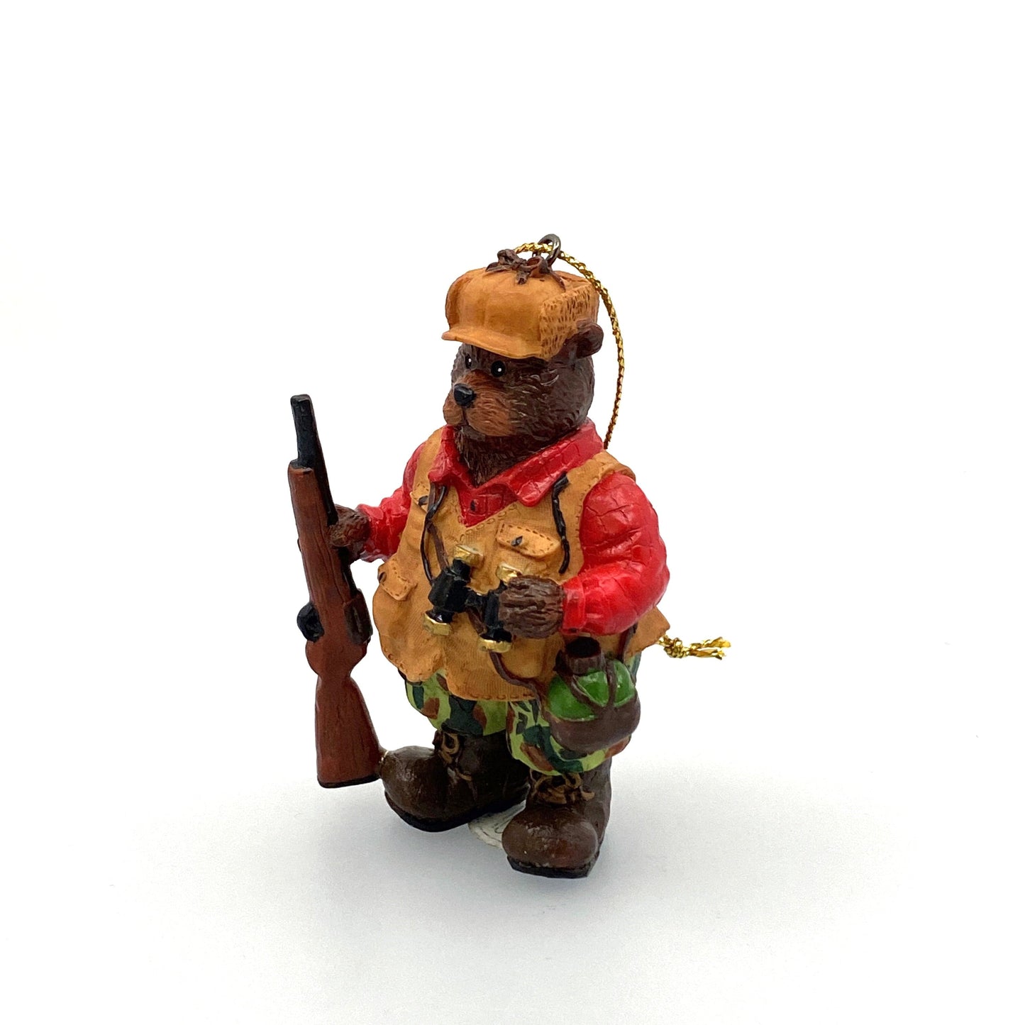 Hunter Brown Bear Rifle Camouflage Pants Holiday Ornament Figurine Hunting