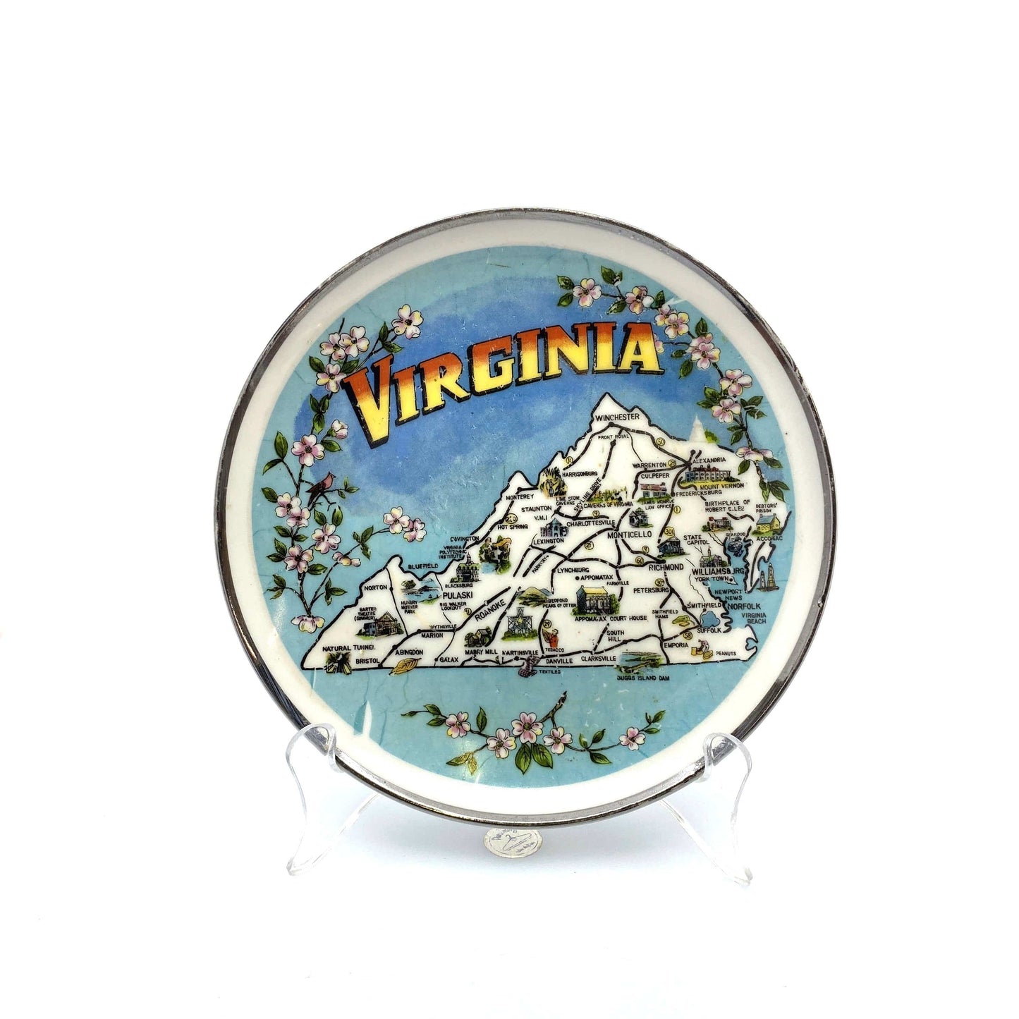 Vintage State Souvenir Plate “VIRGINIA” Collectible, White - 7.75”