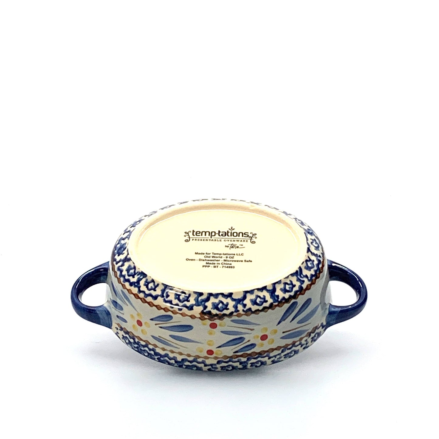 Temptations Presentable Ovenware by Tara Baking Dish 9 Oz Blue Old World Pattern