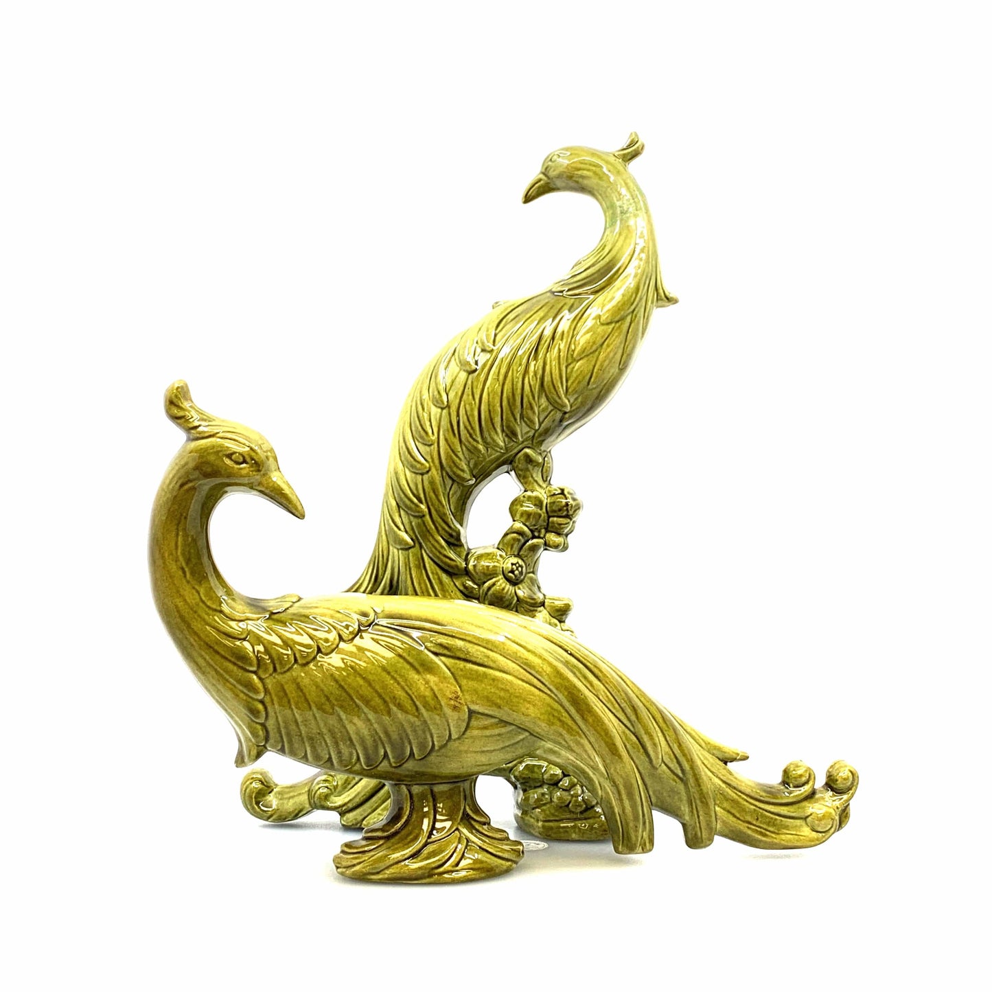 Syroco Hollywood Regency Peacock Figurines Green Porcelain