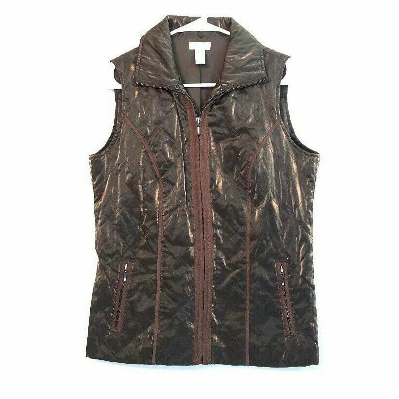 Chico's Women's Brown Quilted Vest - Size 0, Metallic Bronze, Excellent Used Condition
