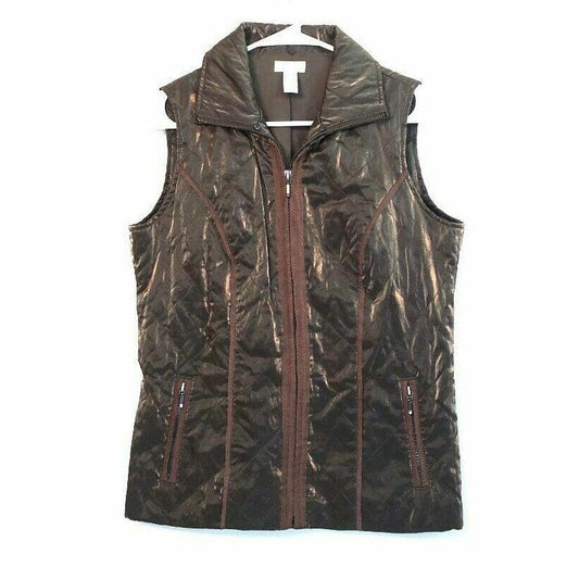 Chico's Womens Brown Quilted Vest - Size 0, Metallic Bronze, Excellent Used Condition