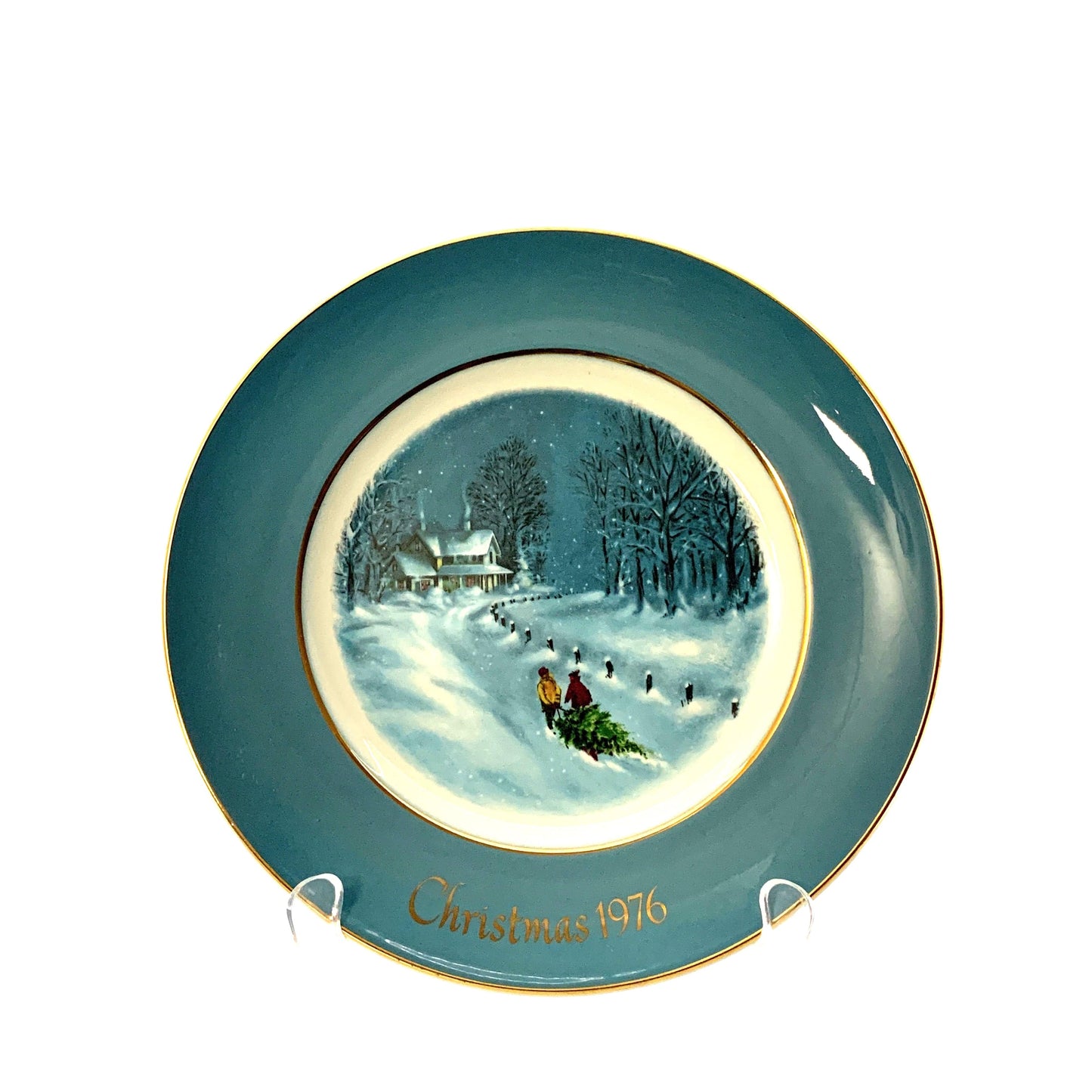Vintage Avon Christmas Plate Series Third Edition “Bringing Home The Tree” 1976