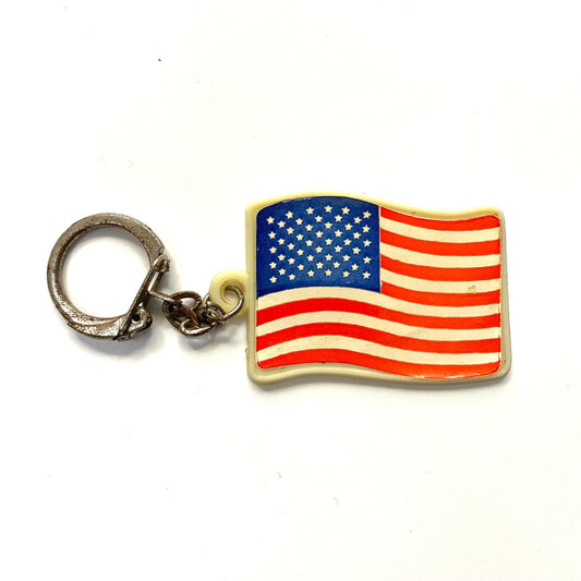 Vintage American Flag Souvenir Keychain Key Ring Plastic Red/White/Blue