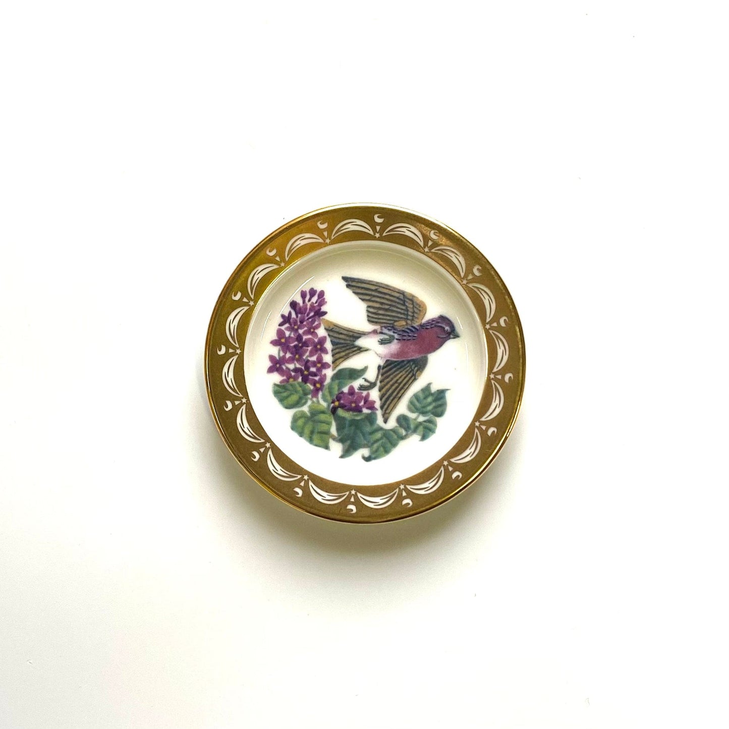 Franklin Porcelain State Birds and Flowers Miniature Plate NEW HAMPSHIRE Purple Finch / Purple Lilac