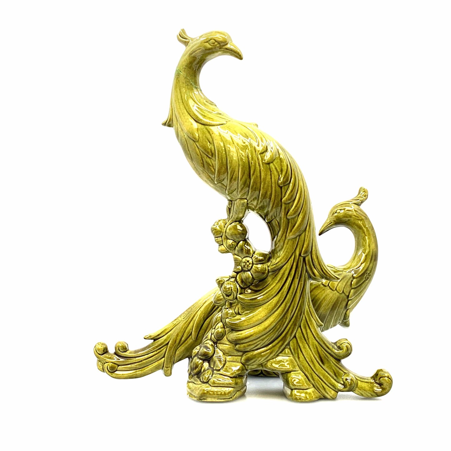 Syroco Hollywood Regency Peacock Figurines Green Porcelain