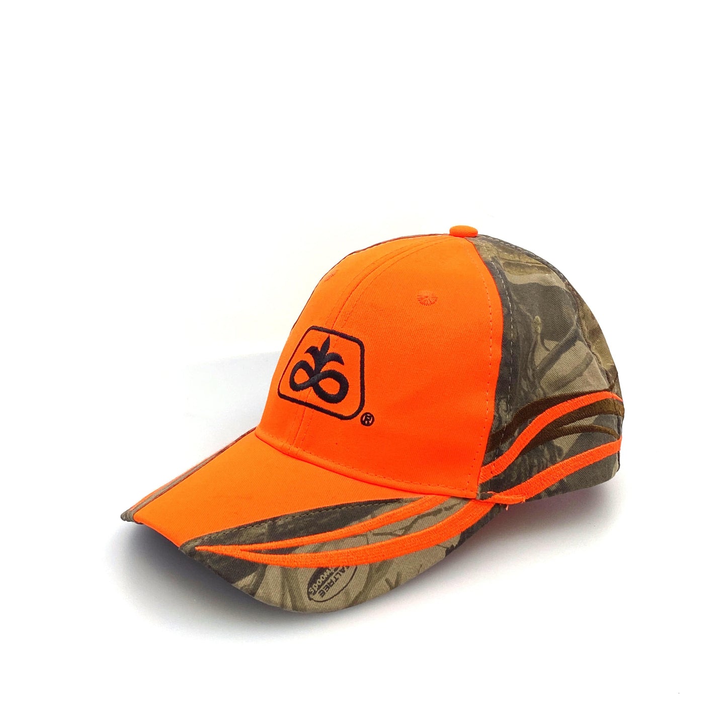 Pioneer Seed Mens Adjustable Baseball Hat Safety Orange and Camouflage