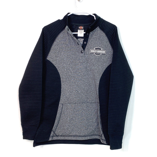 Harley-Davidson | Womens ¼ Snap-Up Sweatshirt Ribbed | Color: Black/Gray | Size: M | Pre-Owned