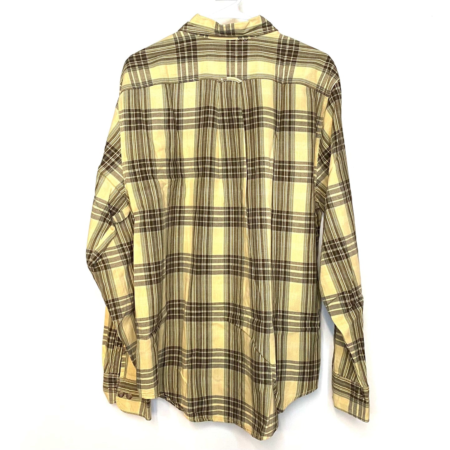 Eddie Bauer Mens Size L Yellow Black Gray Plaid Button-Up Shirt S/s
