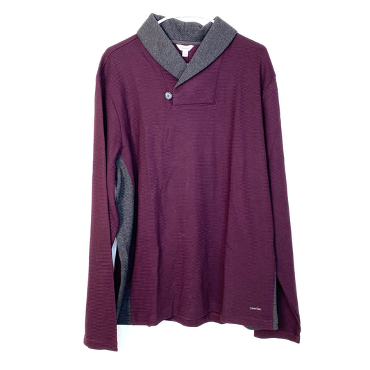Cozy Calvin Klein Purple Gray Colorblock Cowl Neck Sweater XL NWT