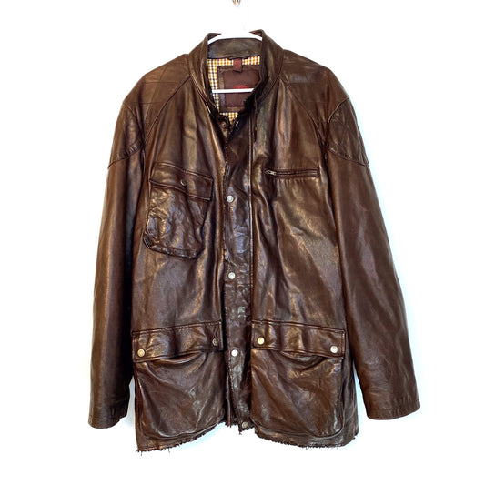 Tre Vero Mens Size XL Brown Leather Biker Jacket Zip-Up L/s