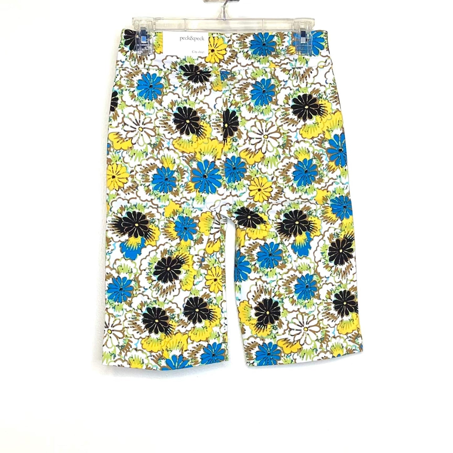 Peck & Peck Womens Size 4 ”City Short” Retro Yellow Blue Floral Stretch Shorts