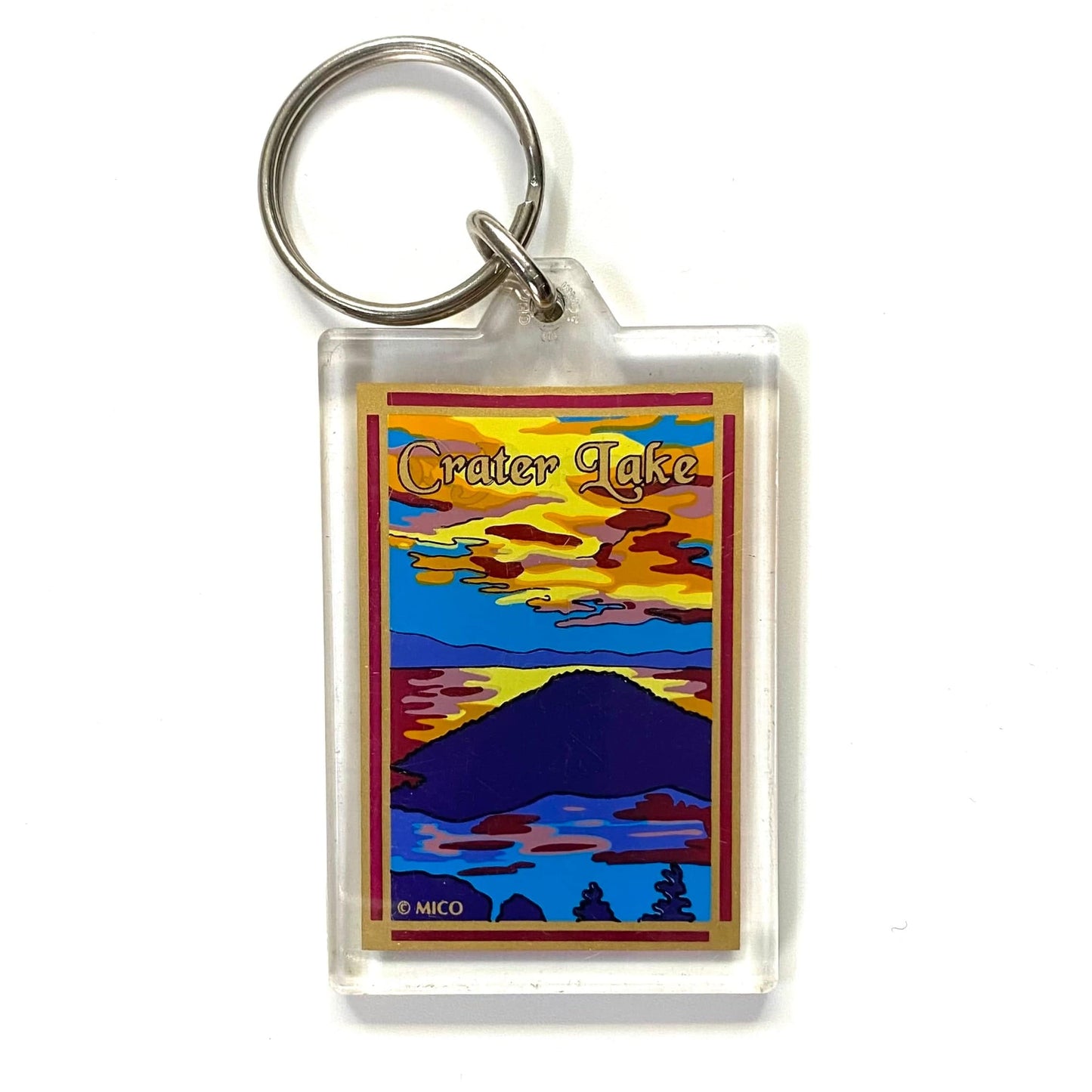 Vintage Crater Lake National Park Travel Souvenir Keychain Key Ring Rectangle Clear Acrylic