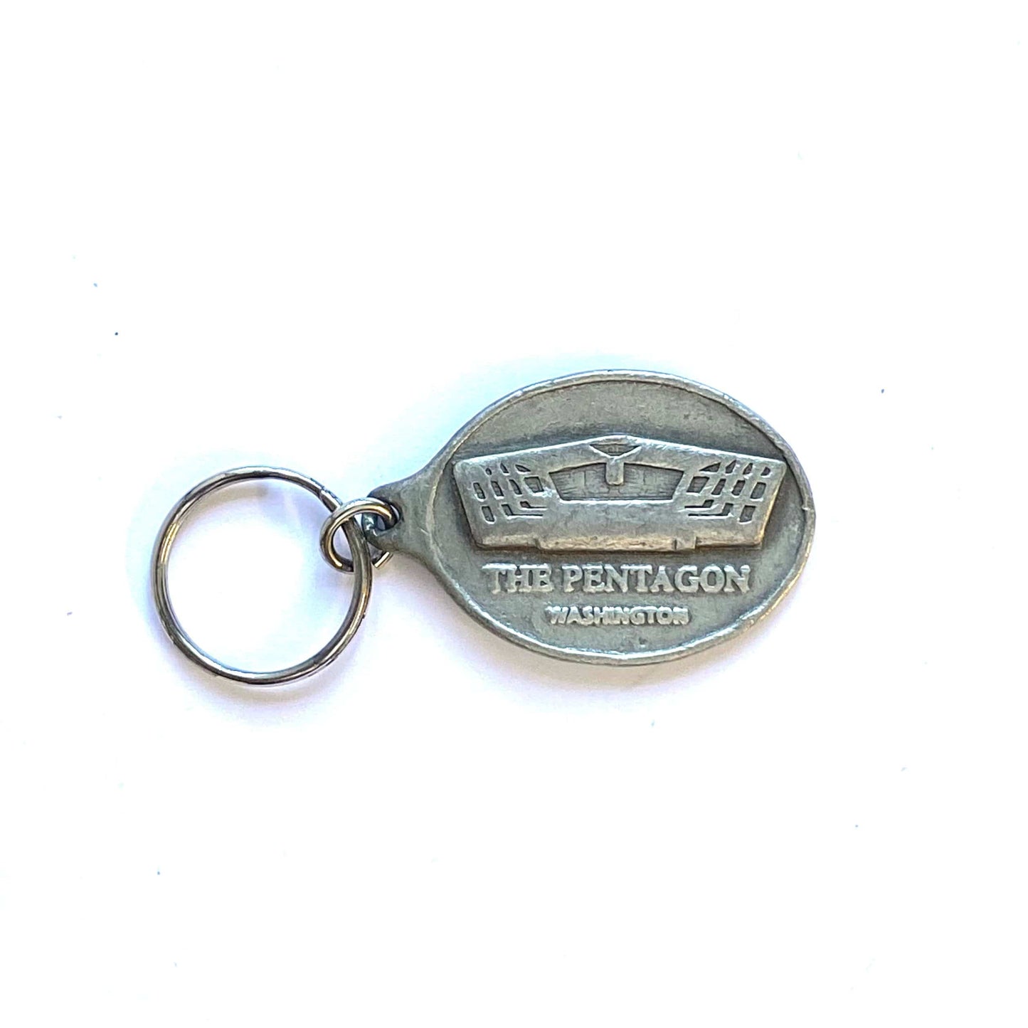 Vintage Pentagon Pewter Oval Keychain Key Ring