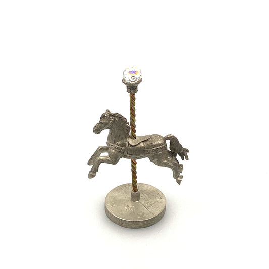 Spoontiques 1983/1984 Pewter Carousel Horse Figurine #5 Faceted Crystal Ball