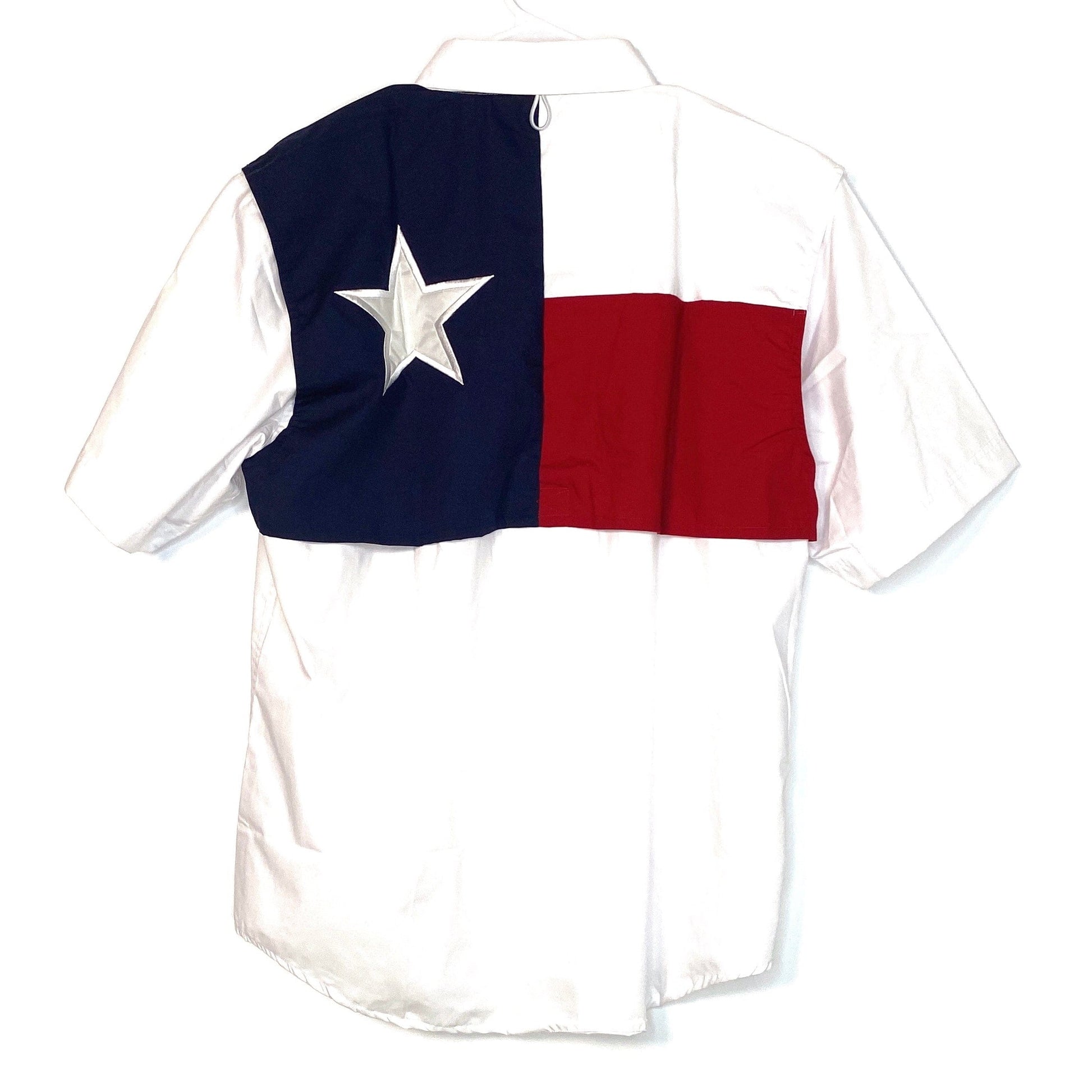 Tiger Hill Mens Size S White Vented Fishing Shirt Texas Flag Button
