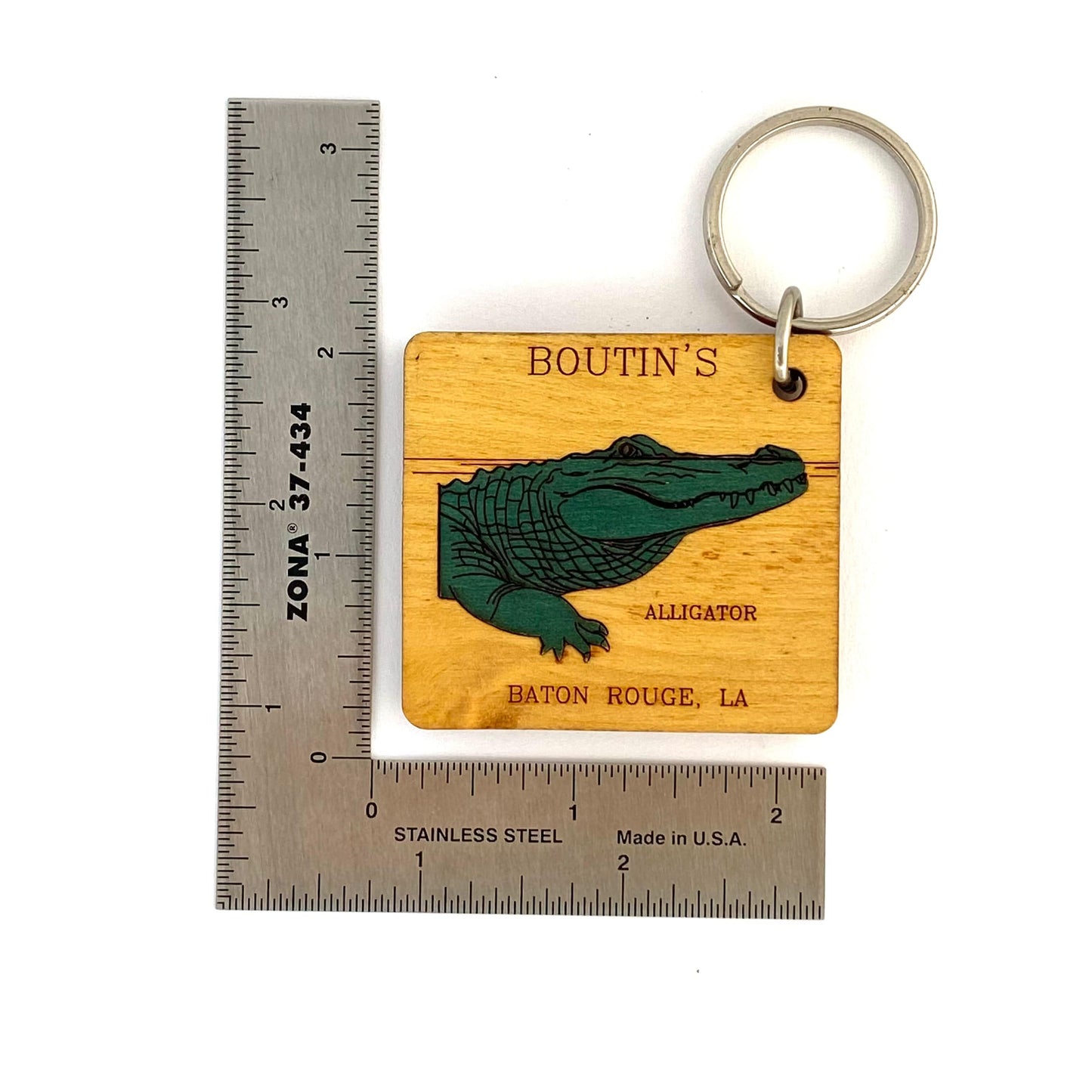 Vintage "Boutin's Alligator Farm" Baton Rouge, LA Wooden Keychain Key Ring Travel Souvenir