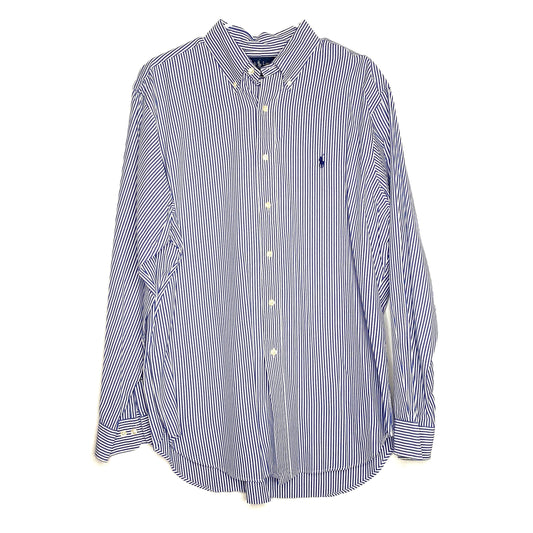 Ralph Lauren Mens Size L Blue White Striped Classic Fit Dress Shirt Button-Up L/s