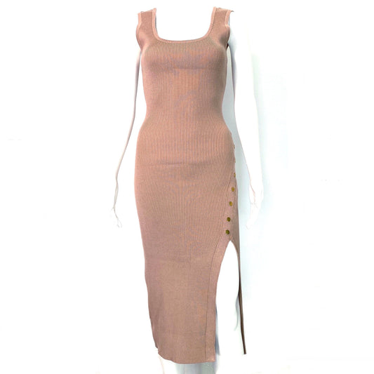 Windsor Womens Size L Bodycon Dress Beige Sleeveless Slit Leg