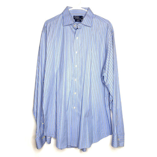 Polo by Ralph Lauren Mens Size XL Blue White Striped Dress Shirt Regent Classic Fit Button-Up L/s
