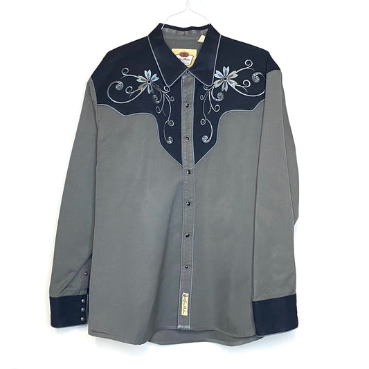 Larry Mahan Mens Size XL Black Gray Western Snap-Up Dress Shirt L/s